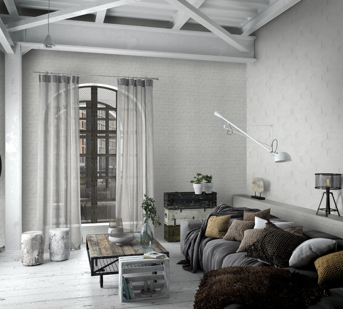 Marburg Loft Superior 34157 white hexagon geometric plaster-look wallpaper
