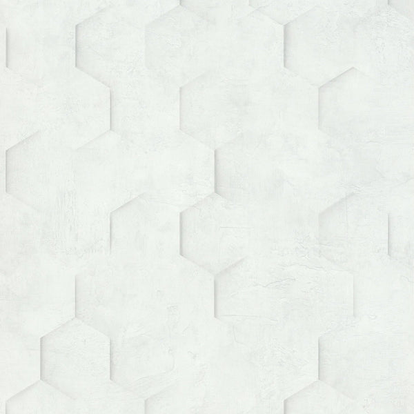Marburg Loft Superior 34157 white hexagon geometric plaster-look wallpaper