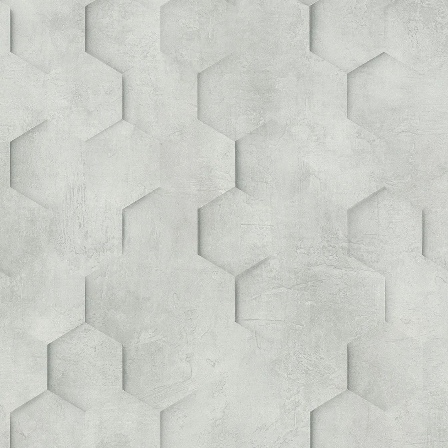 Marburg Loft Superior 34159 light grey hexagon geometric plaster-effect wallpaper