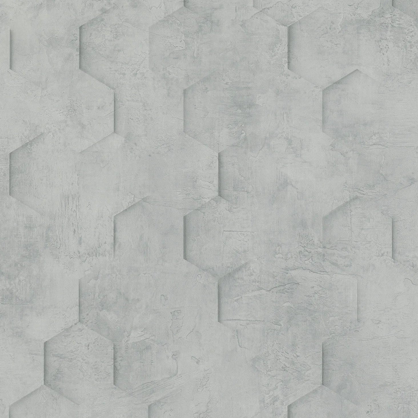 Marburg Loft Superior 34160 light grey hexagon geometric plaster-effect wallpaper