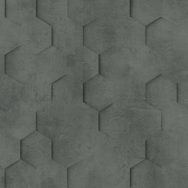 Marburg Loft Superior 34161 charcoal grey hexagon geometric wallpaper with plaster-like texture