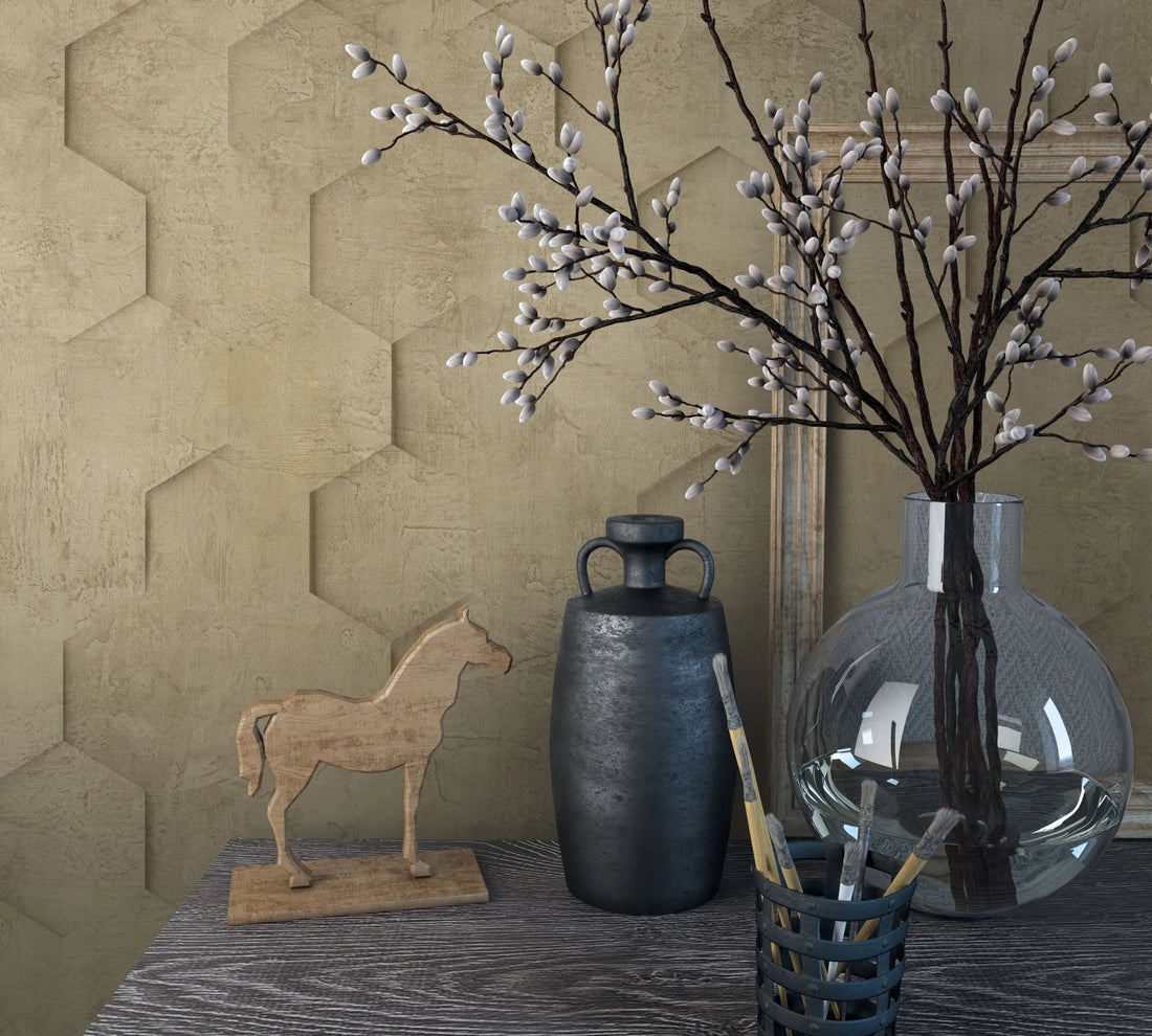Marburg Loft Superior 34163 warm beige hexagon geometric plaster-effect wallpaper