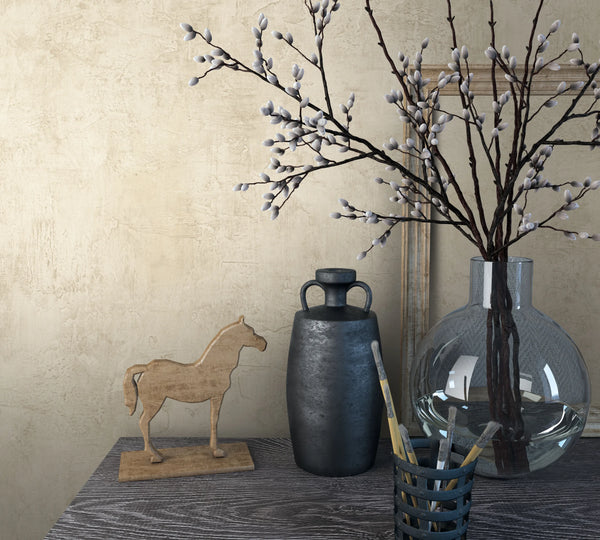 Marburg Loft Superior 34190 Textured plaster-effect wallpaper with subtle trowel marks in light brown wallpaper shown in a styled detail.