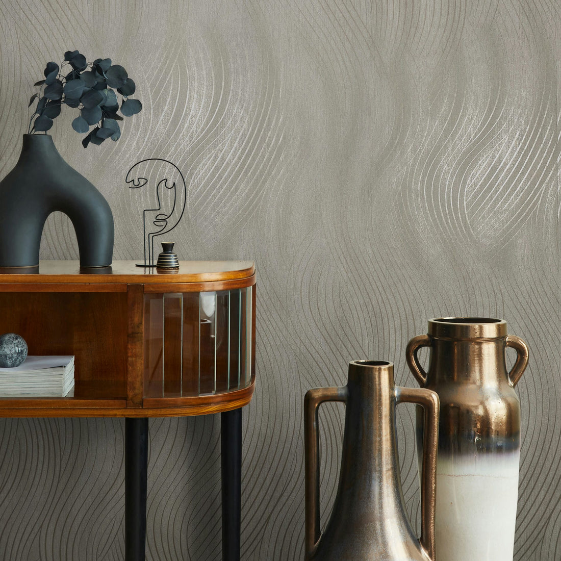 Marburg Mona 82475 soft white wallpaper with beige wavy vertical stripe pattern
