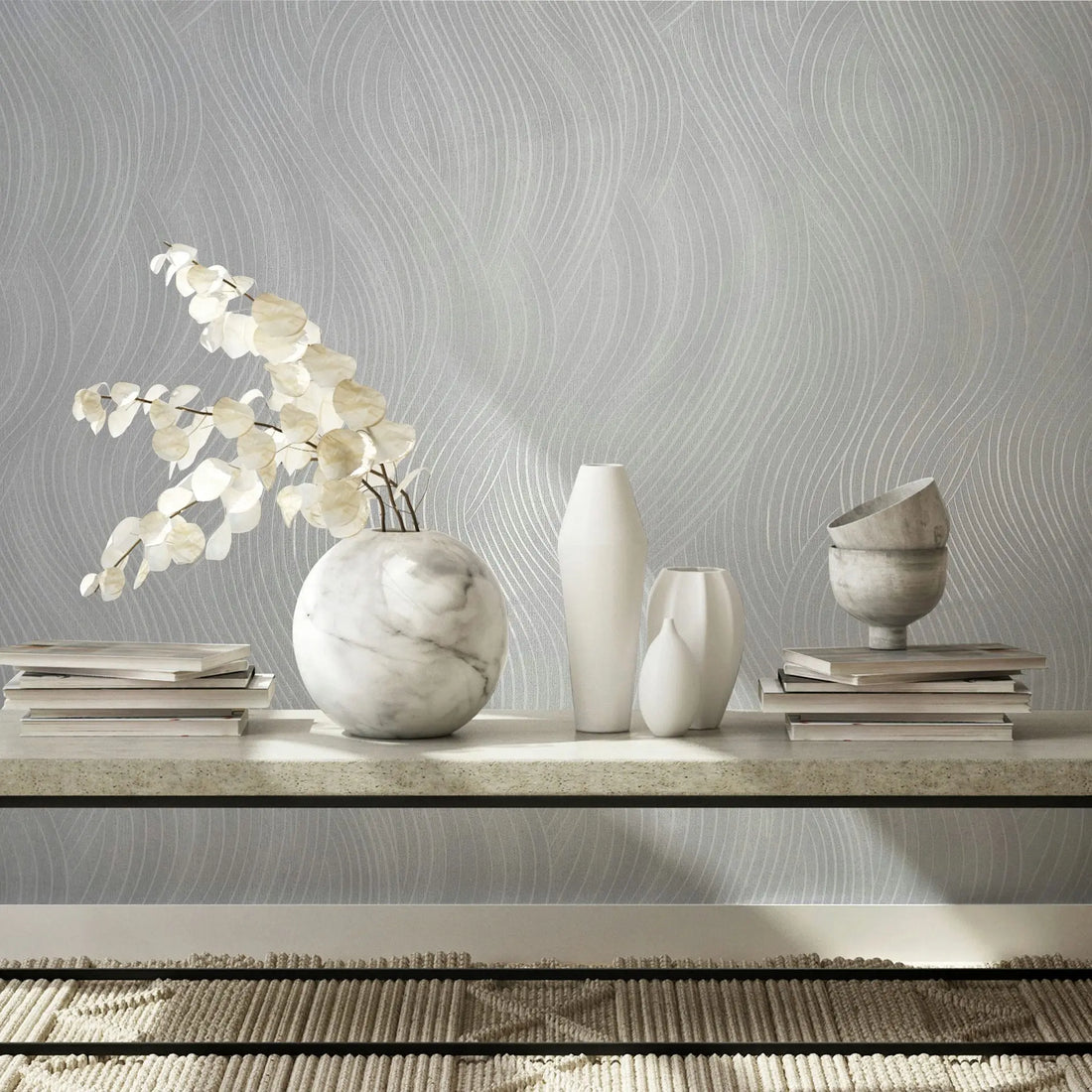 Marburg Mona 82476 soft white wavy stripe non-woven wallpaper