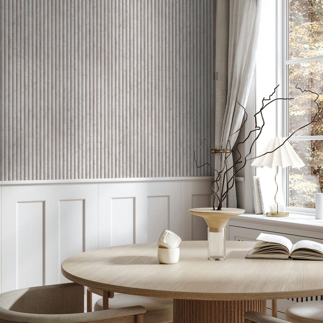 Marburg Mona 89004 vertical stripe greige marble-effect wallpaper close-up
