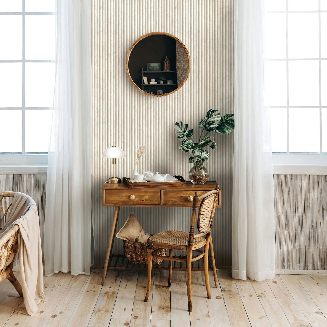 Marburg Mona 89006 beige marble-look vertical stripe wall mural close-up