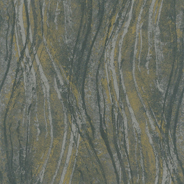 Close-up of Marburg Naomi 82496 wallpaper with charcoal grey wavy stripes and ochre accents over a concrete-look ground.