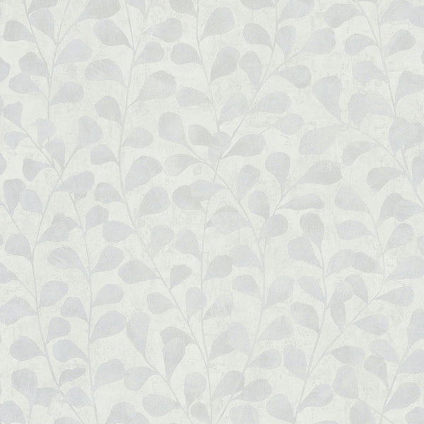 Marburg Naomi 82501 white and light grey leafy botanical wallpaper close-up