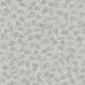 Marburg Naomi 82502 Wallpaper showing a gray botanical design with branching stems and rounded leaves over a light textured background.
