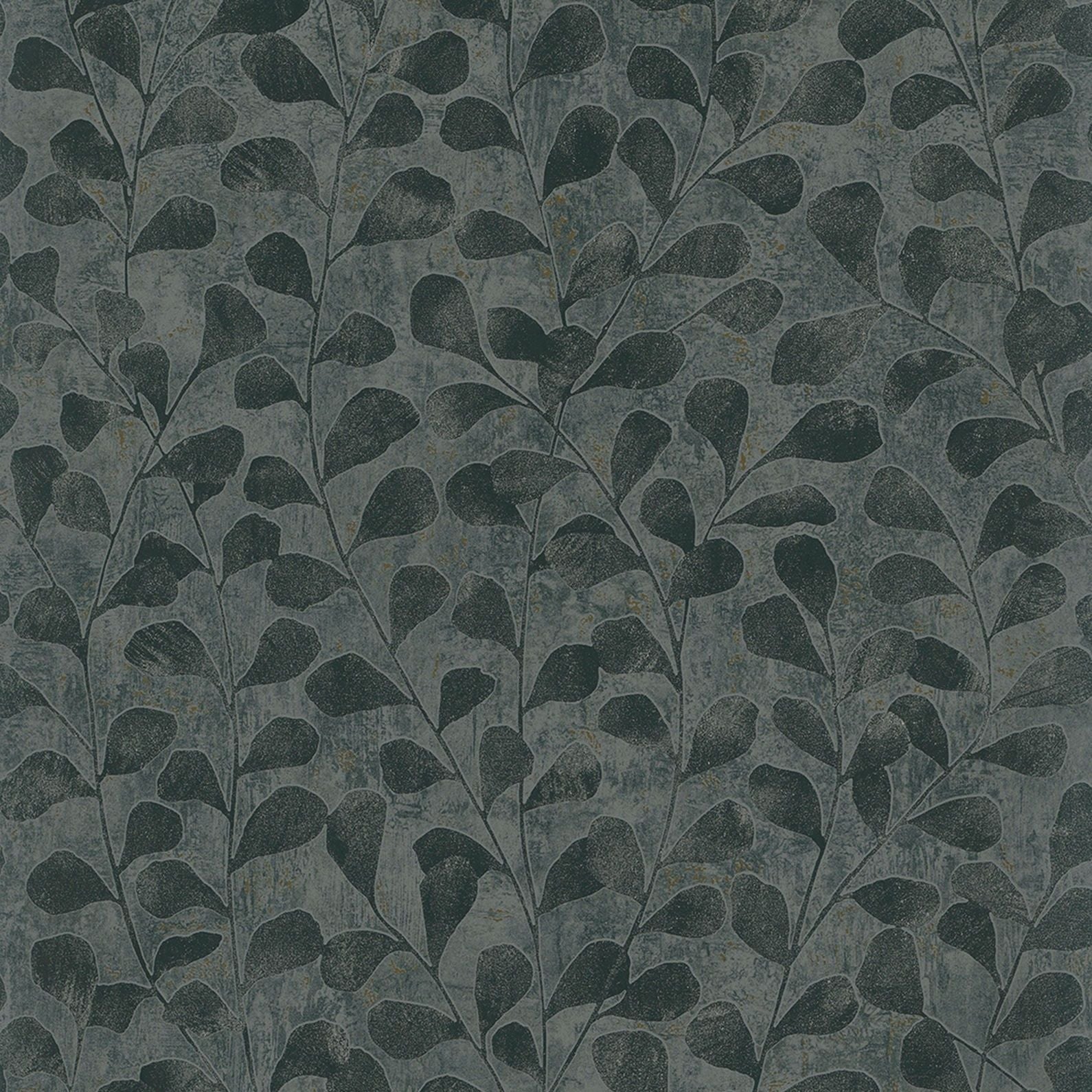Marburg Naomi 82503 charcoal grey leafy wallpaper close-up
