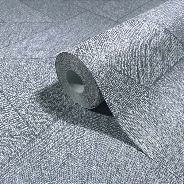 Marburg Naomi 82547 Blue-gray wallpaper with fine speckled dashes creating a textured look, arranged in large geometric/ wallpaper roll showing its textured surface and finish.
