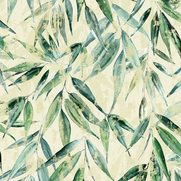 Marburg Naomi 89040 green leafy botanical wallpaper on a light beige ground