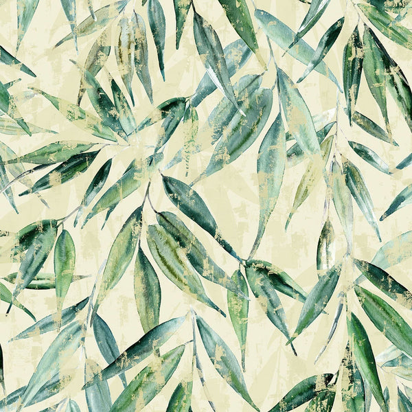 Marburg Naomi 89040 green leafy botanical wallpaper on a light beige ground