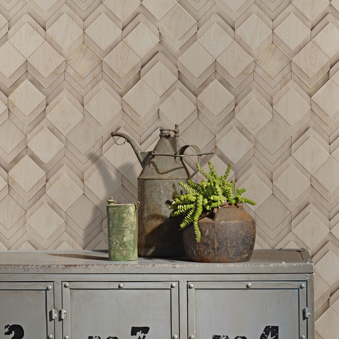 Marburg Novamur Mona 81677 beige geometric wallpaper with 3D diamond optics