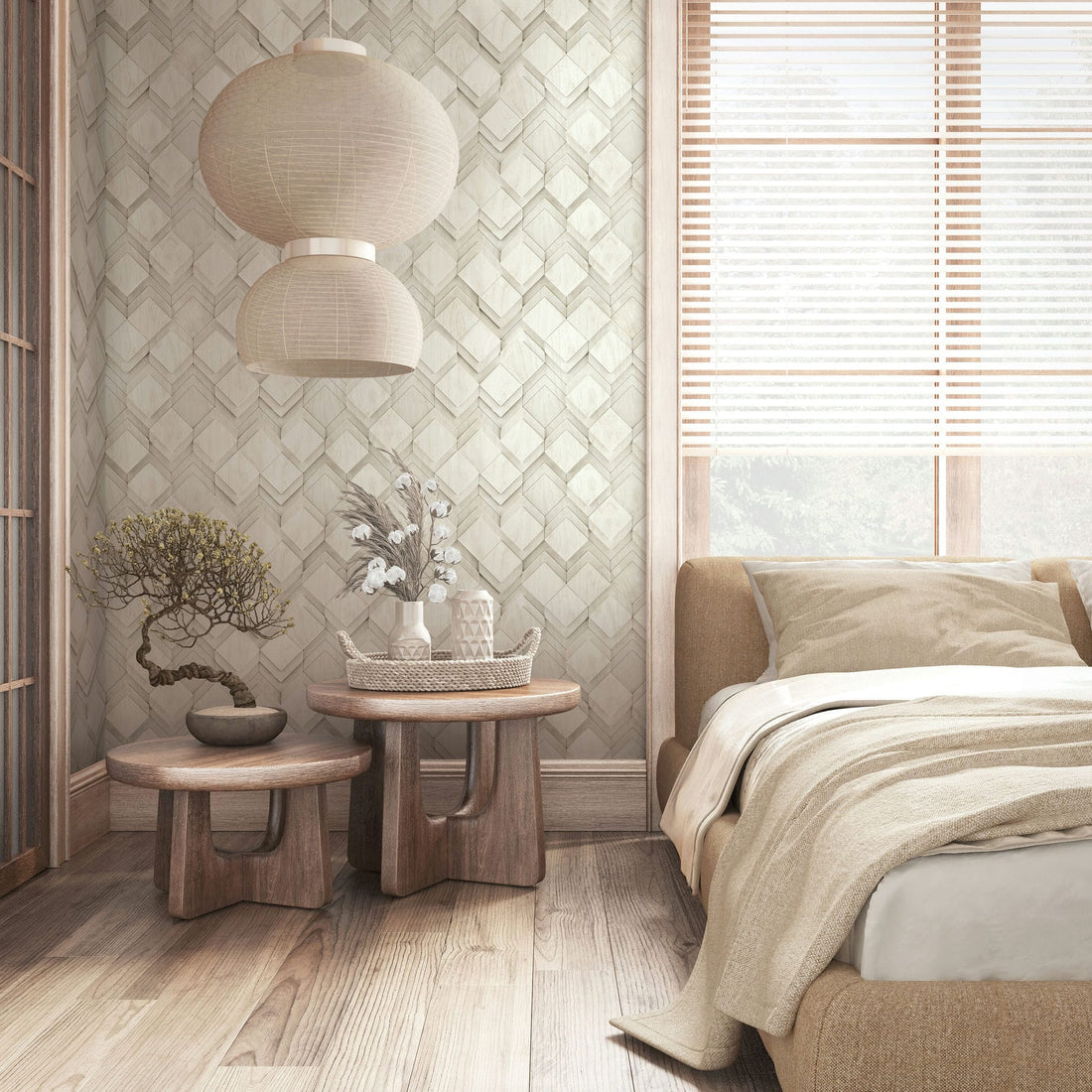 Marburg Novamur Mona 81679 soft white geometric diamond 3D effect non-woven wallpaper.