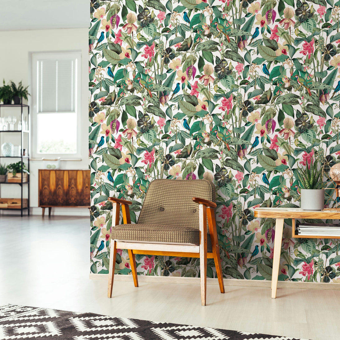 Marburg Novamur Mona 81686 green botanical wallpaper with orchids and birds on white