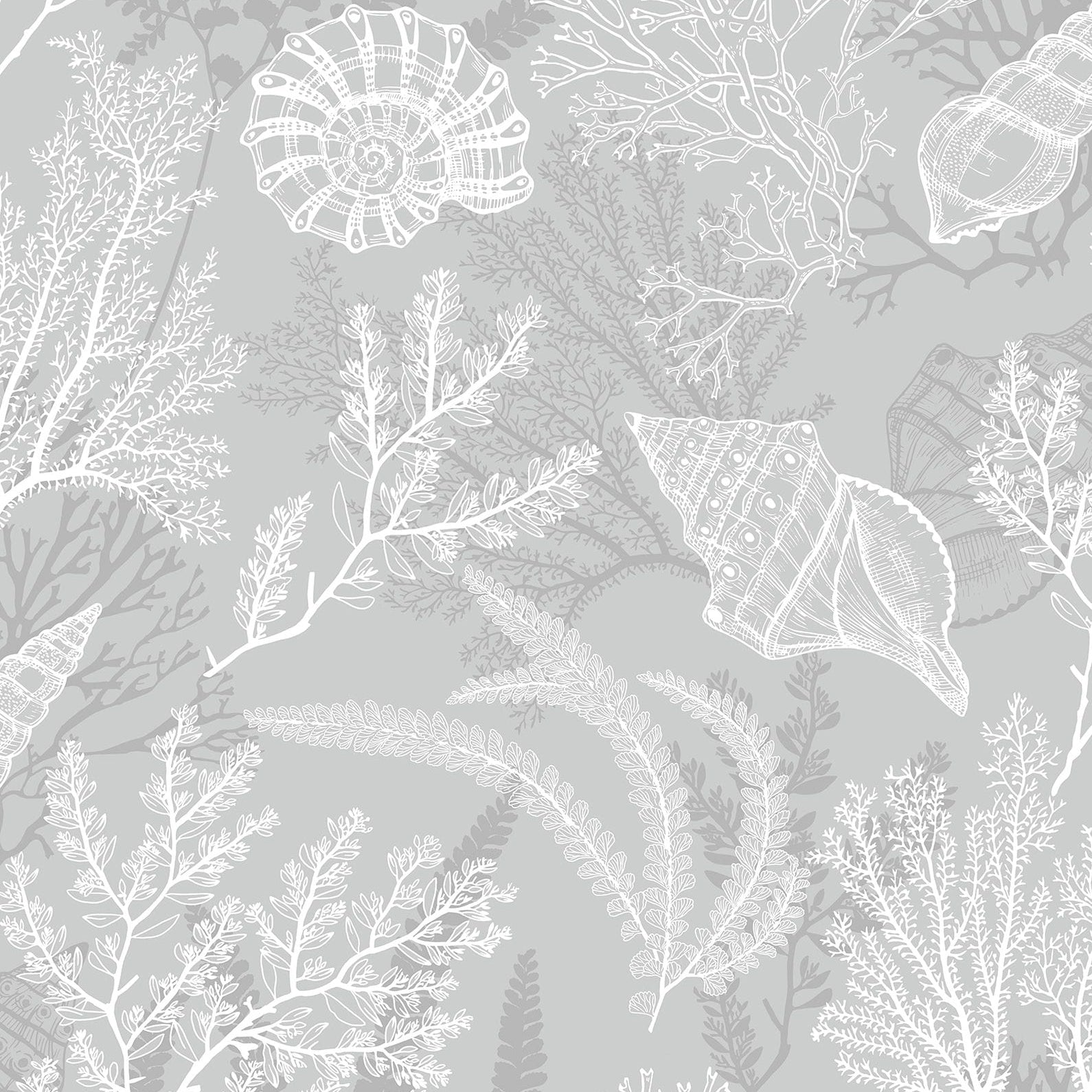Marburg Novamur Mona 81687 grey and white coastal coral and shell wallpaper