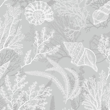 Marburg Novamur Mona 81687 grey and white coastal coral and shell wallpaper