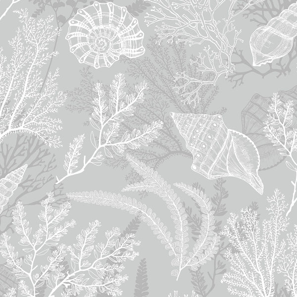 Marburg Novamur Mona 81687 grey and white coastal coral and shell wallpaper