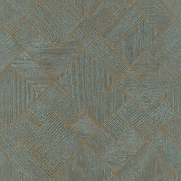 Marburg Ritus 35512 geometric diamond wallpaper with textured squares in a neutral grey tone highlighted by copper linework.