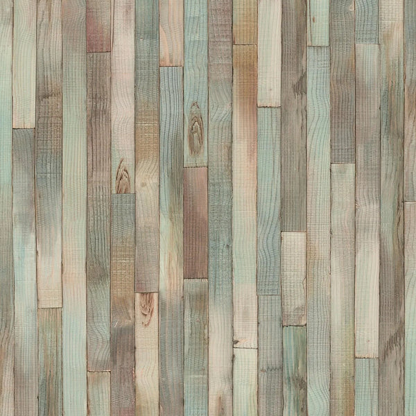 Marburg Struktura 45736 wood plank stripe wallpaper in warm taupe and beige with turquoise accents