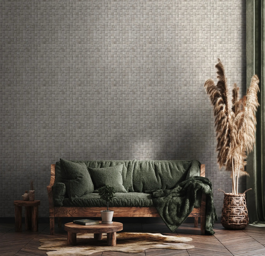 Marburg Struktura 45741 light greige lattice wallpaper with woven 3D-look texture