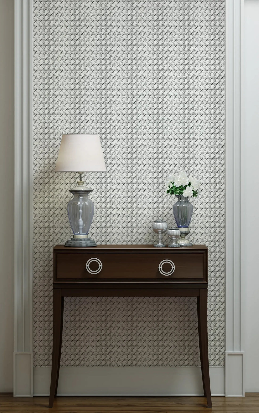 Marburg Struktura 45754 geometric lattice wallpaper in light grey and white