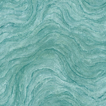 Marburg Struktura 45759 wallpaper with abstract marble-look waves in cool olive-green and teal tones.