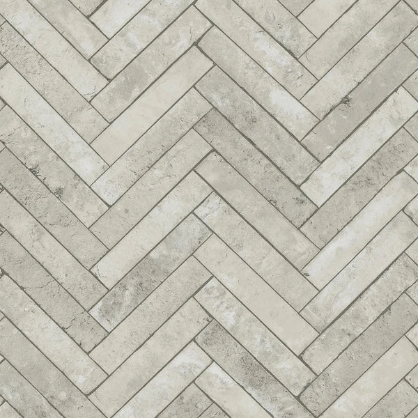 Marburg Struktura 45762 stone-look herringbone wallpaper in light greige and grey tones.