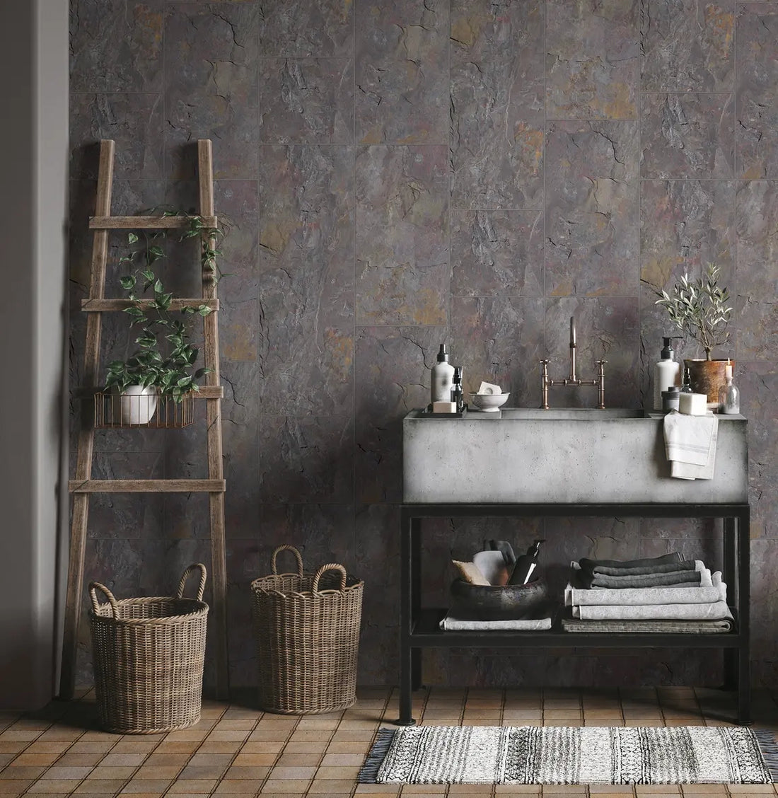 Marburg Struktura 45764 grey slate stone tile look non-woven wallpaper