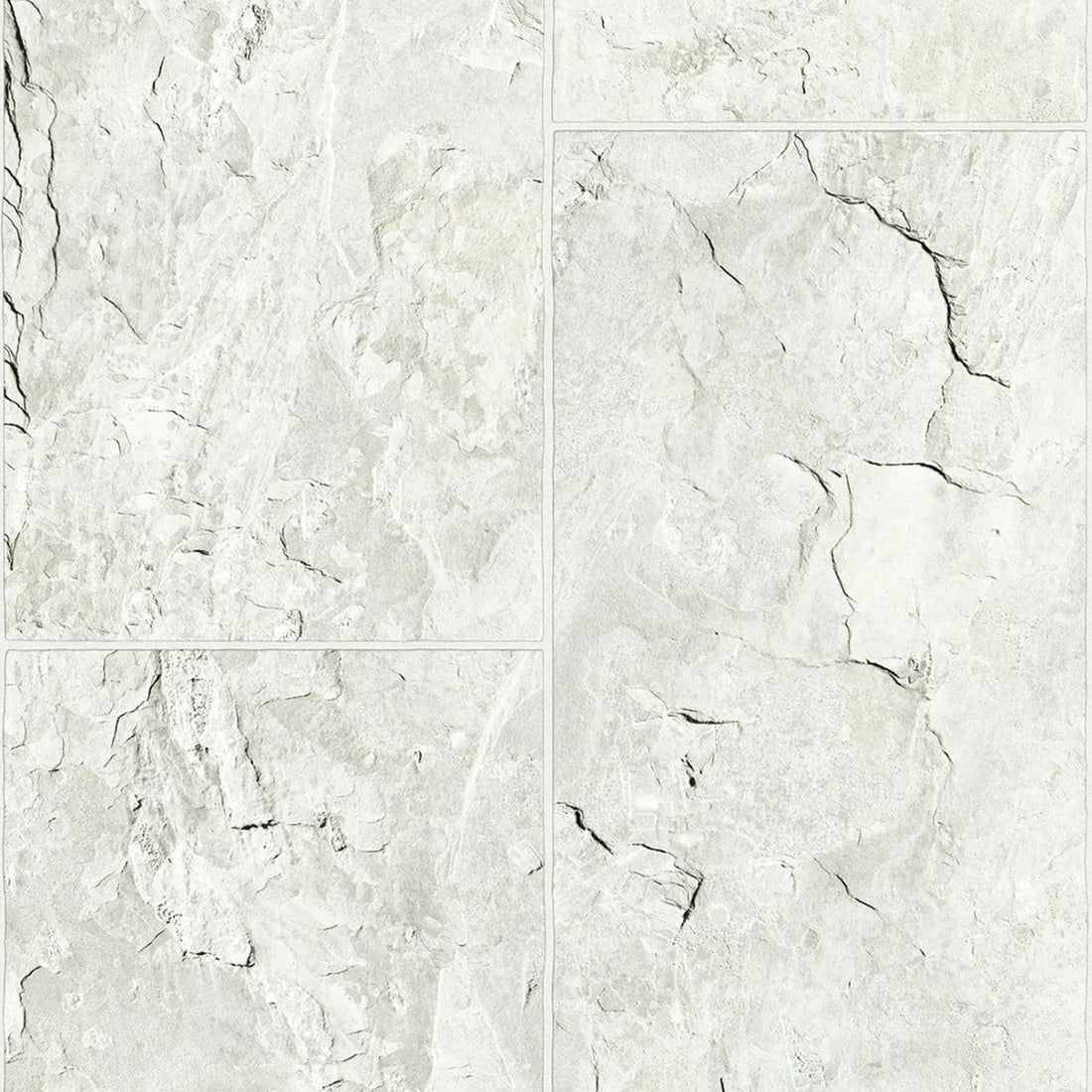 Marburg Struktura 45767 soft white stone tile-look wallpaper with subtle veining and grout lines.