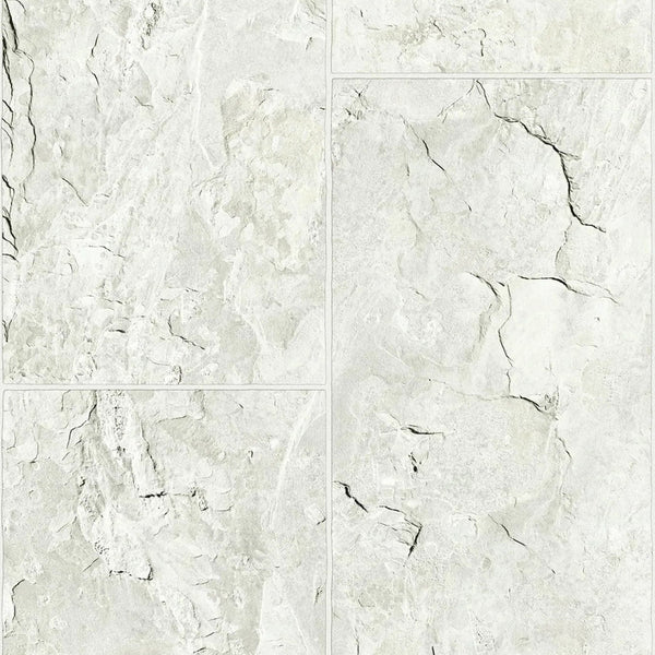 Marburg Struktura 45767 soft white stone tile-look wallpaper with subtle veining and grout lines.