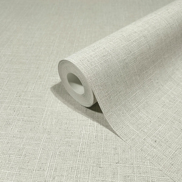 Marburg Travertino 33388 A single wallpaper roll on an unrolled sheet showing a light beige-gray crosshatch pattern with fine intersecting lines.