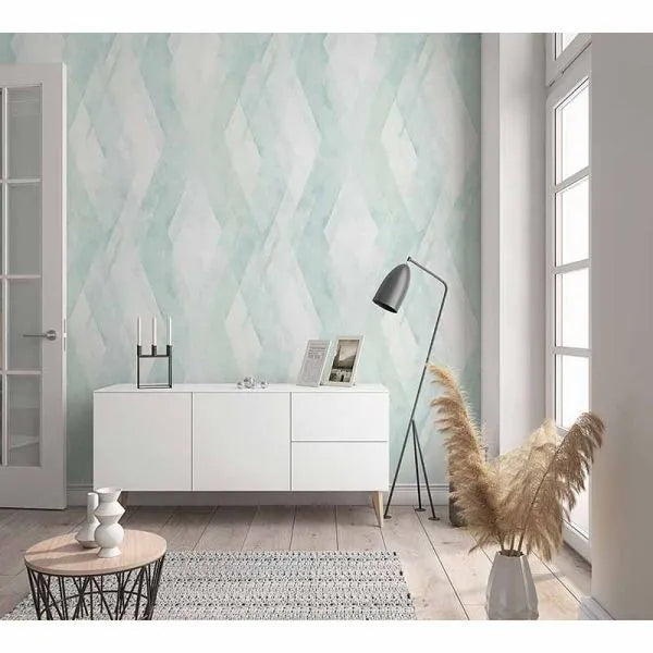 Closeup of a wallpaper showing its Chevron, Contemporary, Geometric, Multicolour, Pastels pattern, color, and texture.