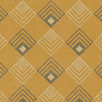 Closeup of a wallpaper showing its Contemporary, Geometric, Gold, Two-tone, Yellow pattern, color, and texture.