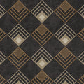 Closeup of a wallpaper showing its Black, Contemporary, Geometric, Gold, Two-tone pattern, color, and texture.