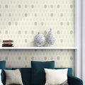 Wallpaper installed in a room showing its full pattern, color