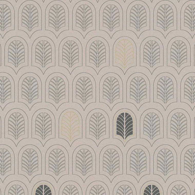 Closeup of a wallpaper showing its Art-Deco, Brown, Contemporary, Geometric, Neutrals, Two-tone pattern, color, and texture.