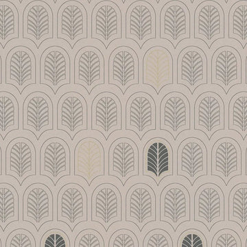 Closeup of a wallpaper showing its Art-Deco, Brown, Contemporary, Geometric, Neutrals, Two-tone pattern, color, and texture.