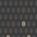 Closeup of a wallpaper showing its Art-Deco, Black, Contemporary, Dramatic, Geometric, Gold, Two-tone pattern, color, and texture.