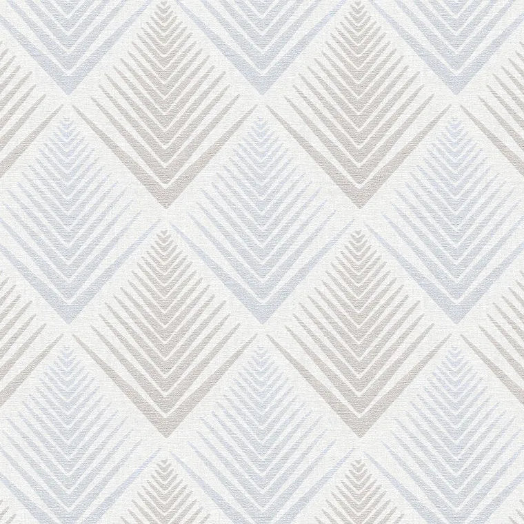 Closeup of a wallpaper showing its Blue, Chevron, Contemporary, Geometric, Neutrals, Two-tone pattern, color, and texture.