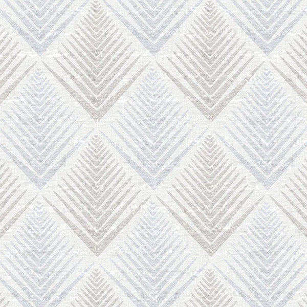 Closeup of a wallpaper showing its Blue, Chevron, Contemporary, Geometric, Neutrals, Two-tone pattern, color, and texture.