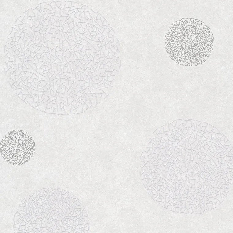 Closeup of a wallpaper showing its Circles, Contemporary, Geometric, Grey, Monochrome, White pattern, color, and texture.