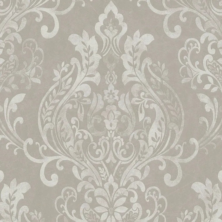 Closeup of a wallpaper showing its Cream, Damask, Neutrals, Two-tone pattern, color, and texture.