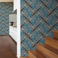 Wallpaper installed in a room showing its full pattern, color