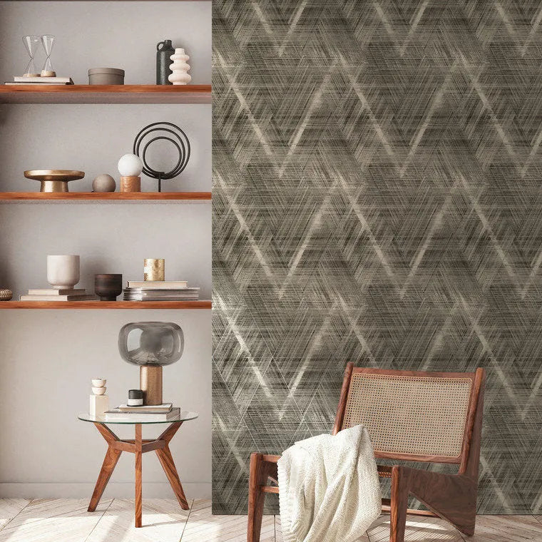 Closeup of a wallpaper showing its Black, Contemporary, Geometric, Monochrome, Two-tone pattern, color, and texture.