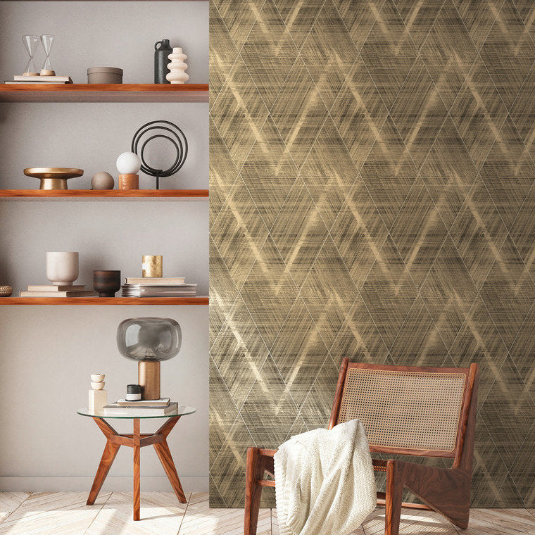 Closeup of a wallpaper showing its Brown, Contemporary, Geometric, Two-tone pattern, color, and texture.