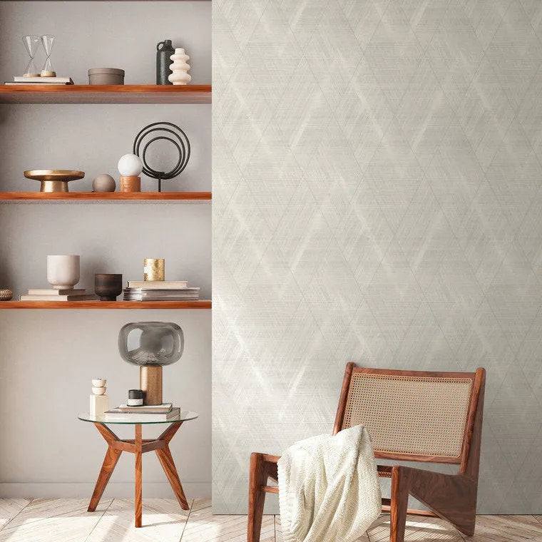 Wallpaper installed in a room showing its full pattern, color