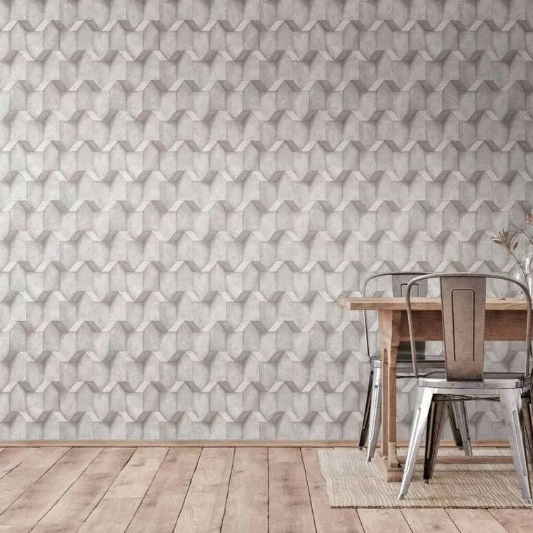 Closeup of a wallpaper showing its Contemporary, Geometric, Grey, Neutrals, Two-tone pattern, color, and texture.